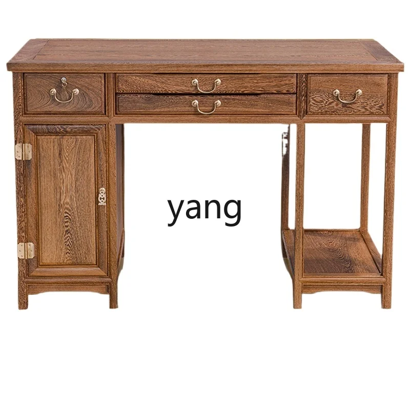 

TGF chicken wing wood desktop home desk solid wood new Chinese simple mahogany writing desk