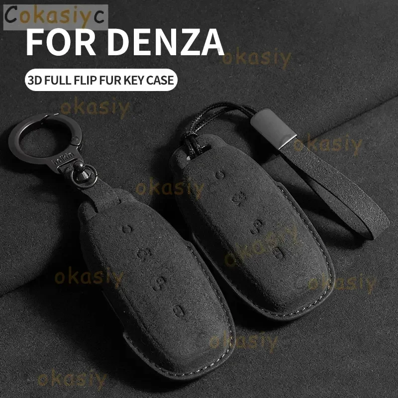 Leather Car Smart Remote Key Case Cover Protector Holder Shell Bag For BYD DENZA D9 N7 N8 Suede Car Styling Keychain Accessories