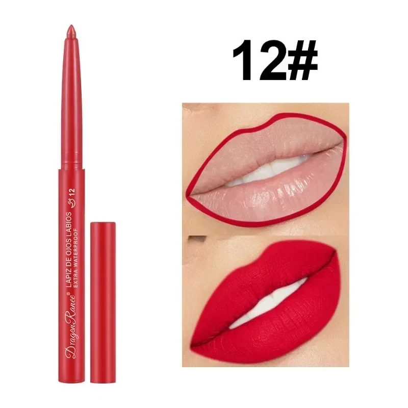 Lápis de delineador labial hidratante de longa duração, cor nua, lipliner fosco, impermeável, multifuncional, cosméticos de beleza feminina, 12 cores