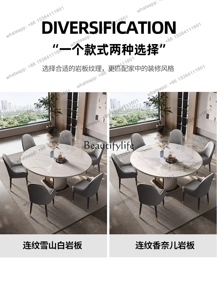 12Corrugated rock slab dining table Household telescopic square and round dual-purpose storage dining table