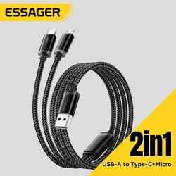 Essager 마이크로 USB C타입 케이블, 맥북, OPPO, VIVO, 삼성, 샤오미, 포코용, 데이터 고속 충전 코드, 2.4A, 2 in 1