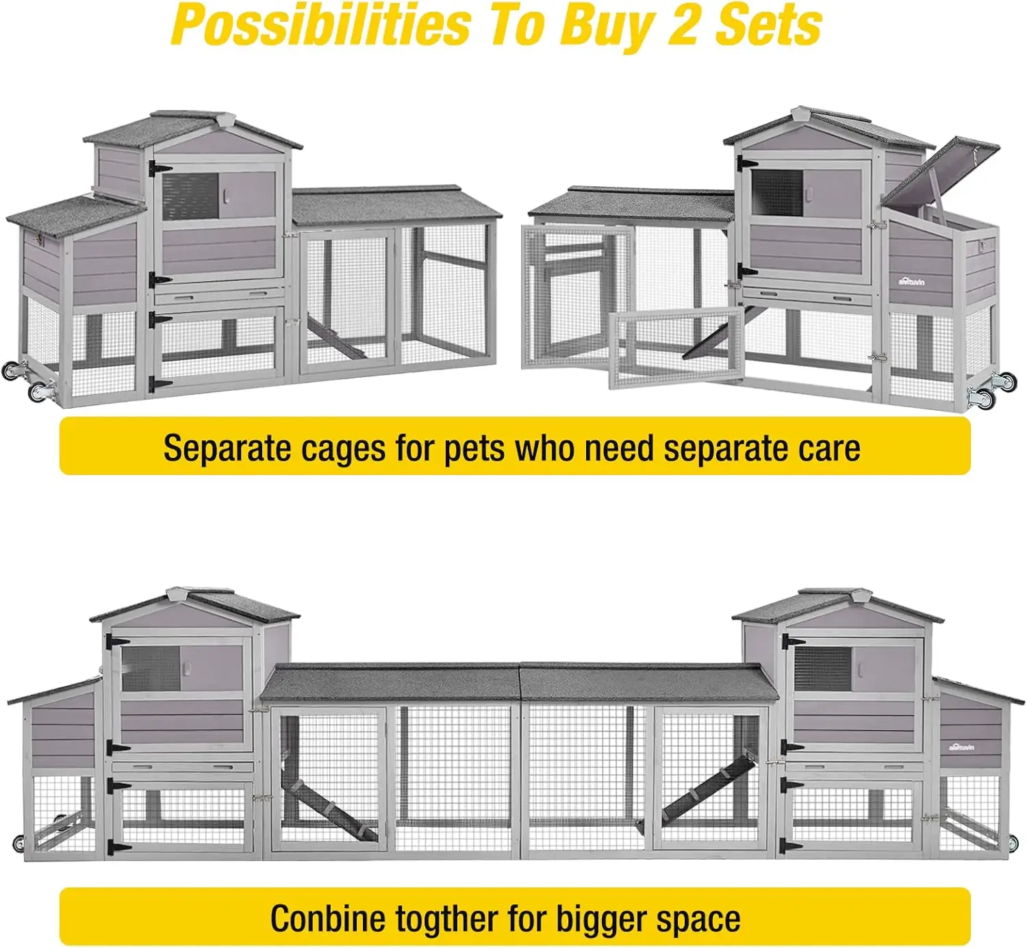 80in حظيرة الدجاج المتنقلة بيت الدجاجة قفص الدواجن الخشبي في الهواء الطلق مع صندوق التعشيش بعجلات