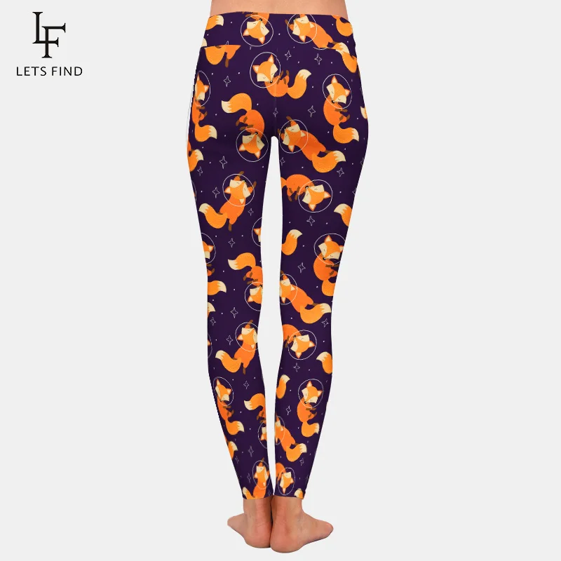 Fashion Cartoon Fox Print Girls Leggings High Waist High Elastic 220gsm Double Side Brushed Milk Silk  Women Leggings