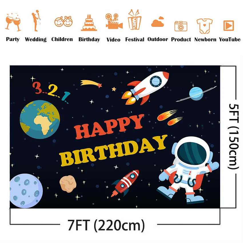 Aviation birthday backdrop Space adventure happy birthday background for photo studio planet Milky Way kids birthday decoration