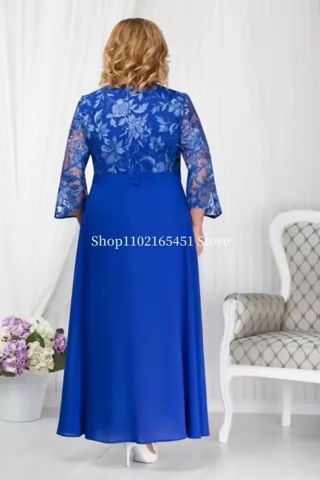 2023 Plus Size Mother Of The Bride Dresses Beaded Lace Square Neck Long Sleeves Wedding Guest Dress A Line Chiffon Evening Gowns