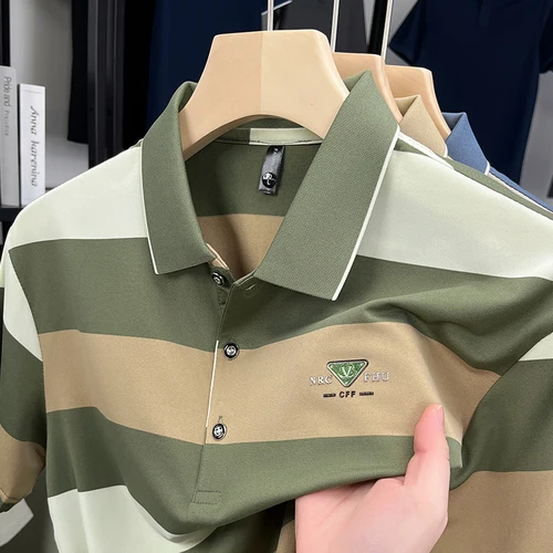 Imagen 2 del producto Polo de manga corta de marca de alta gama para hombre camiseta informal con solapa a rayas en relieve personalizada moda de verano 2025 nueva