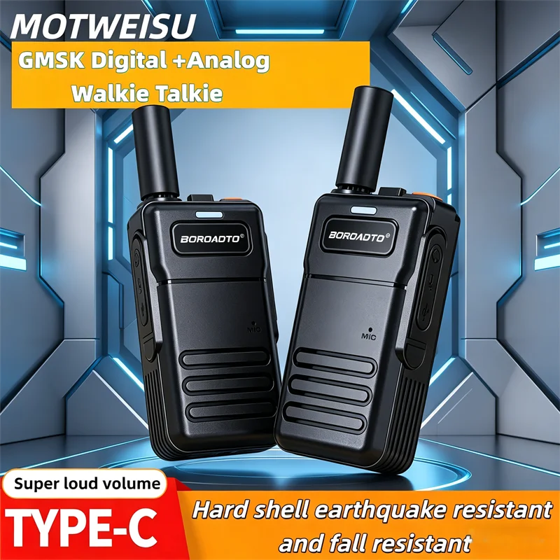 2 Pack Walkie Talkies Long Range  Way Radio Rechargeable Type-C VOX Noise Reduction Handheld for Hotel Security Restaurant Staff