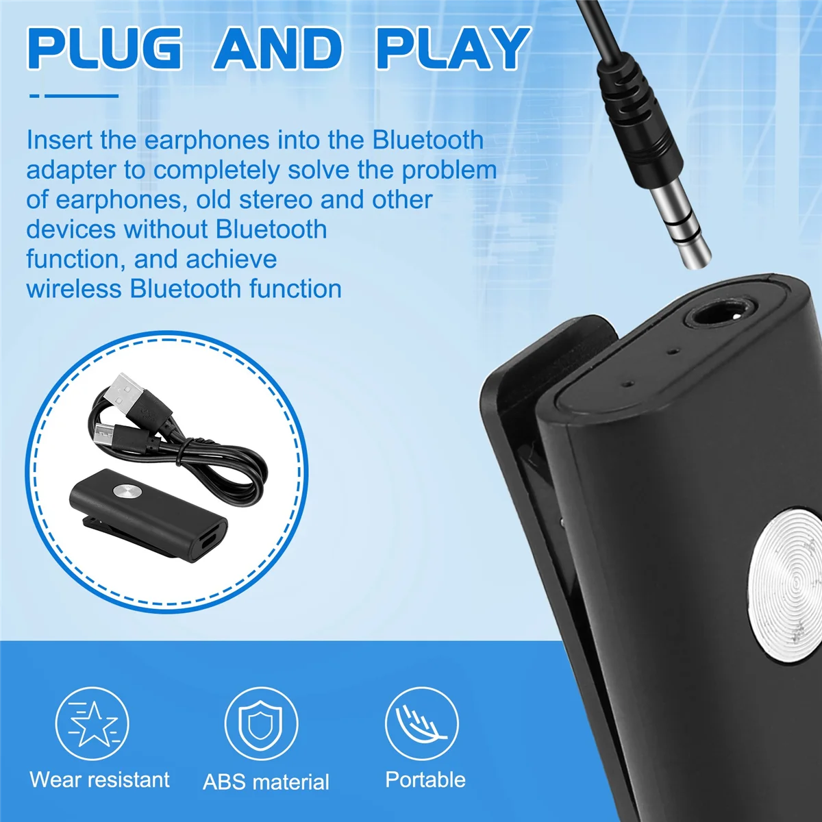 Portable Bluetooth Receiver Adapter Lavalier Bluetooth Adapter for Car Speakers Audio Receiver Bluetooth 5.0 Adapter