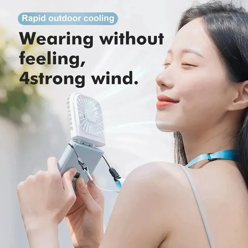 Xiaomi Portable Fan Hanging Neck Fan Handheld USB Charging 3000mAh 180° Folding Desktop Air Cooling Fan Emergency Power Supply