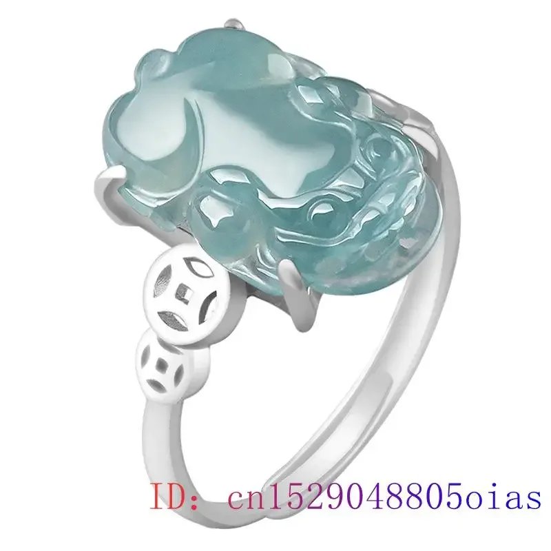 Imagem -03 - Jade Burmese Pixu Anéis para Mulheres Encantos Naturais Jóias Azul Esmeralda Pedras Preciosas de Prata 925 Acessórios Talismãs Presente