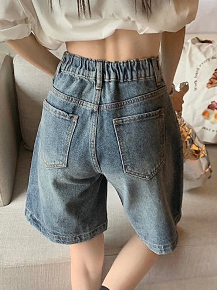 데님 S-4XL 반바지 여성 블루 루즈 빈티지 하이 웨이스트 여름 쿨 스트리트웨어 패션 학생 미적 데일리 올 매치 Ulzzang