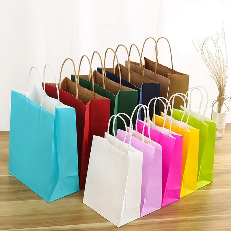 10/20/50pcs DIY Multifunction soft color paper bag with handles Festival gift bag shopping bags kraft paper packing bag