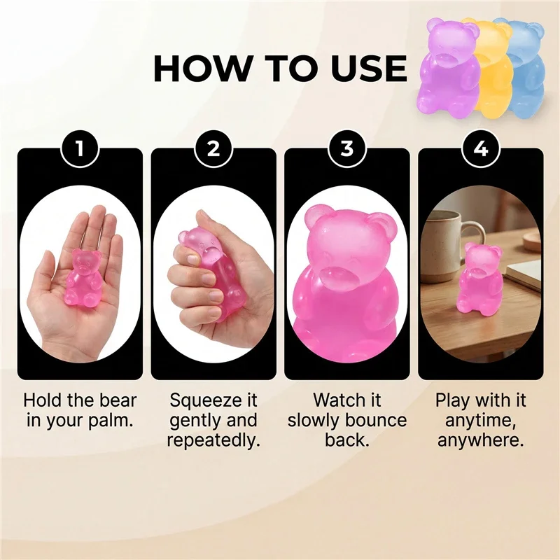 Schylling Needoh Jelly Hops Gummy Bear Fidget Relief Sensory Toy:Soft TPR,Non-Toxic,Anti-Anxiety Squeeze ObjectforAutismand ADHD