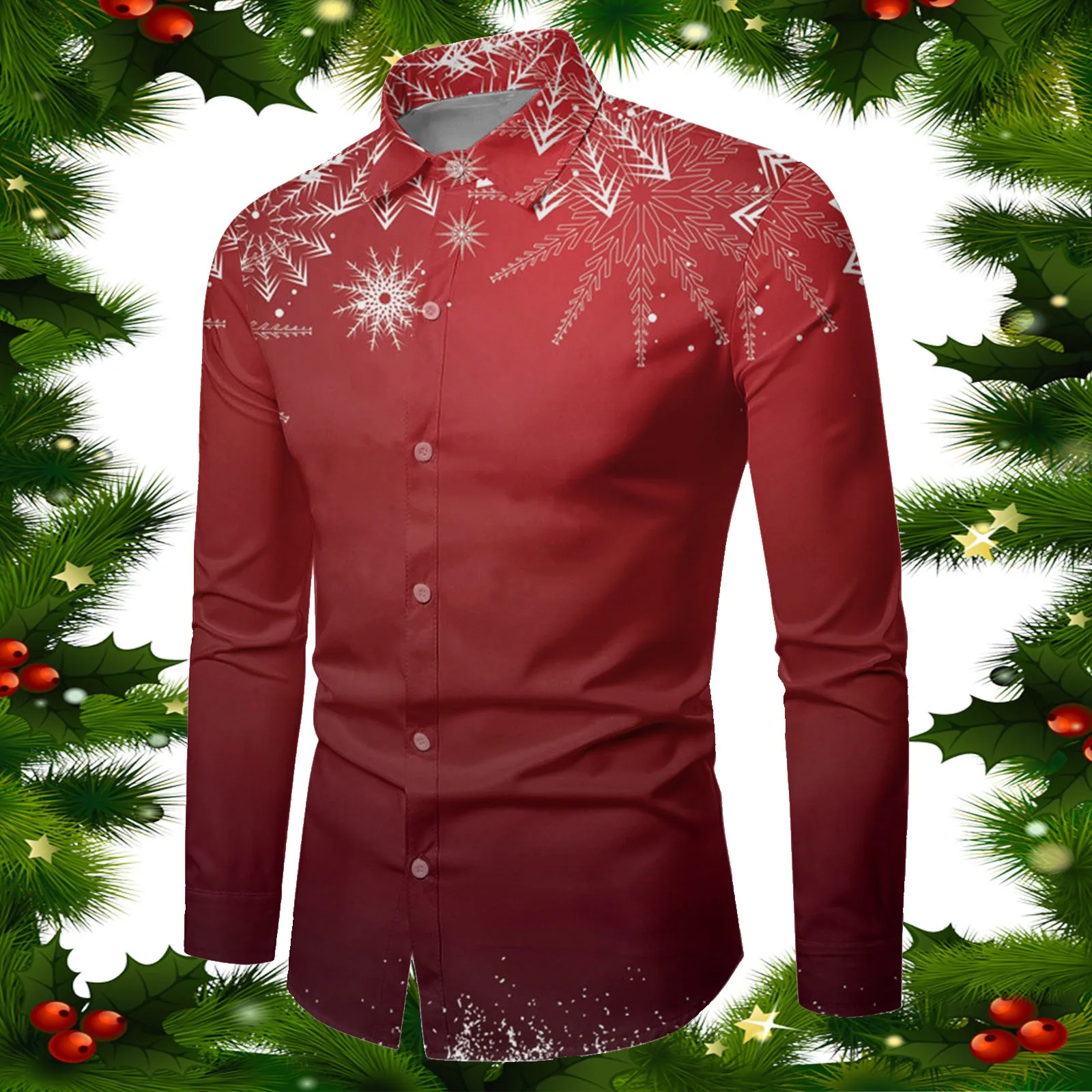 

2024 New Men's 3D Christmas Bell Fashion Print Single Breasted Long Sleeve Shirt Casual Shirt Men's Loose Lapel Long Sleeve