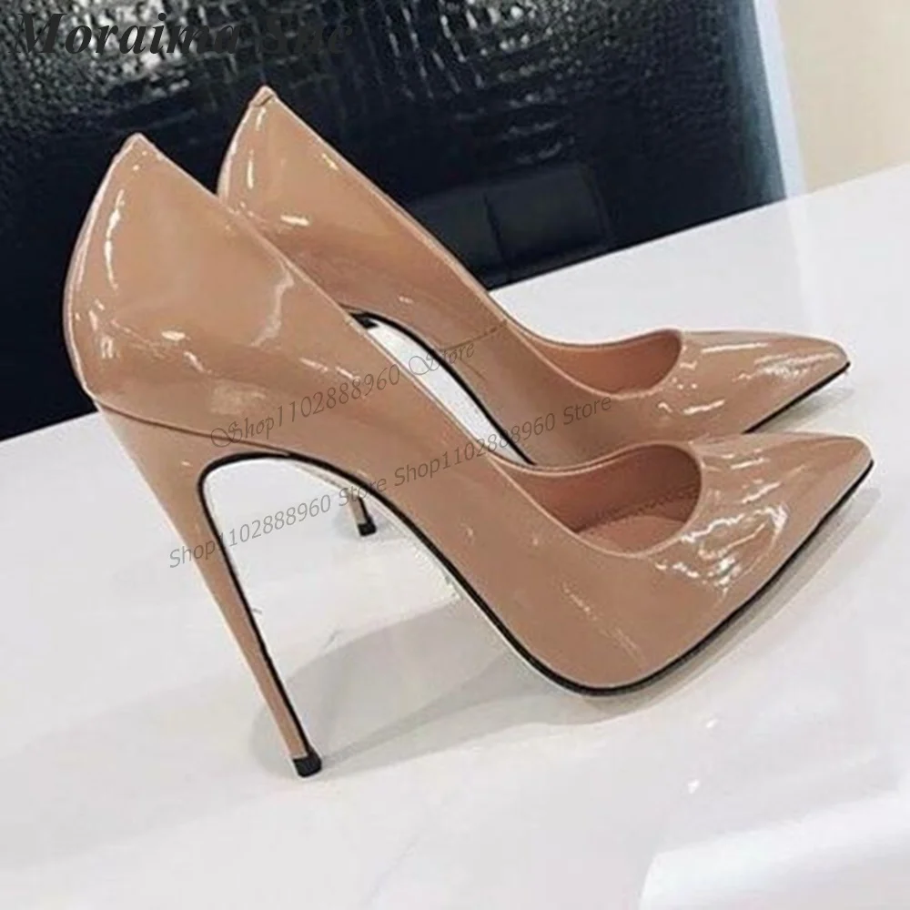 

Nude Patent Leather Simple Graceful Pumps Stilettos High Heel Women Shoes Slip-On Pointed Toe 2023 Fashion Zapatos Para Mujere