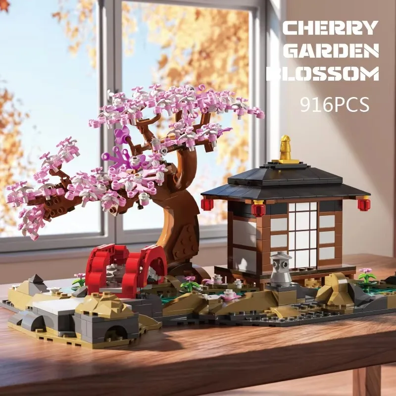 MOC Japanische Sakura Haus Kirschblüte Bausteine Set Zen Garten Baum Blume Hütte Ziegel DIY Spielzeug Kinder Geburtstag Geschenke