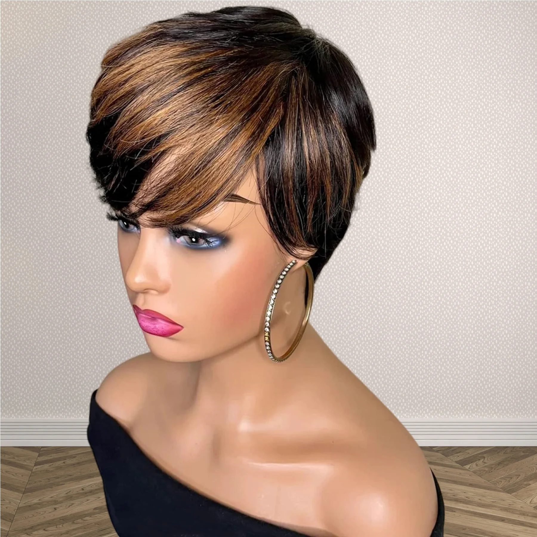 여성용 숏 1B30 픽시컷 가발, 인모 풀머신 제작 가발