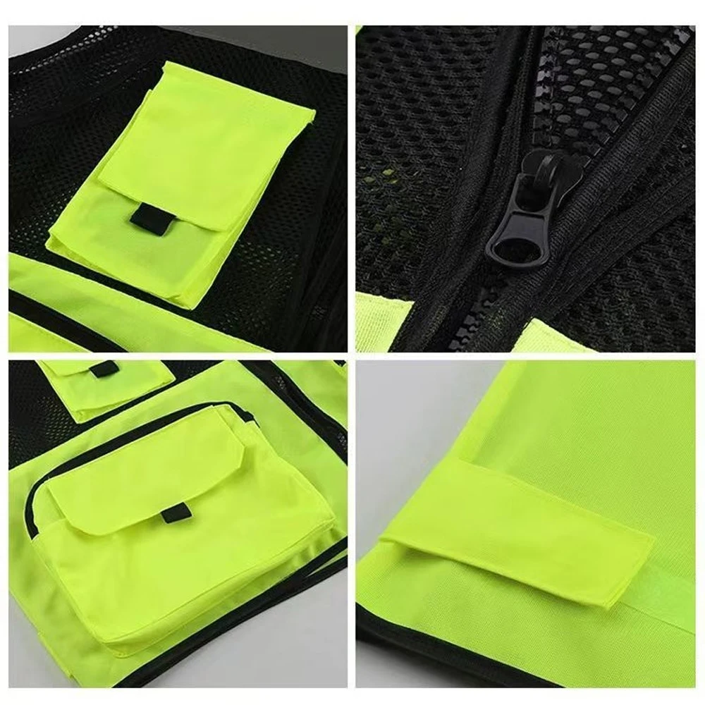 Reflective Safety Vest High Visibility Breathable Mesh Multi-pocket Construction Site Security Man Working Clothes Luminous Vest