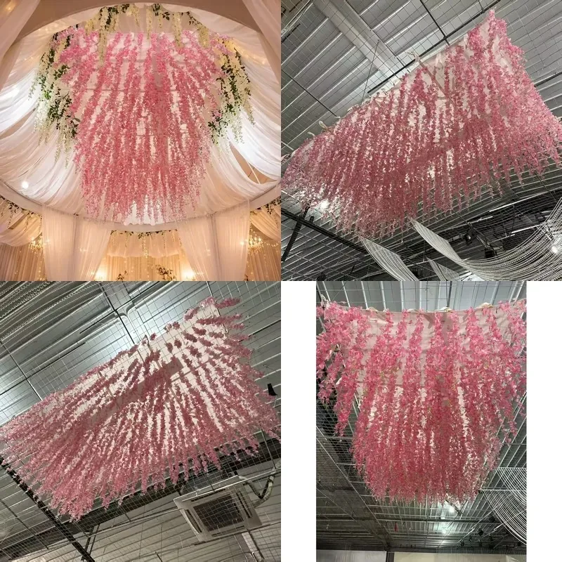 Pink Artificial Wisteria Flower Hanging Board Long Ceiling Decoration for Wedding Hall