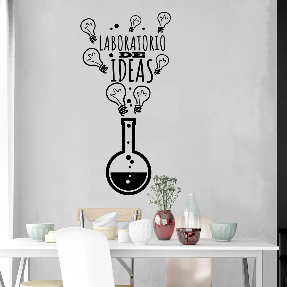 Spanish  Laboratory of Ideas Light Bulb Wall Sticker Decal Lab Classroom School Bedroom Home Decor