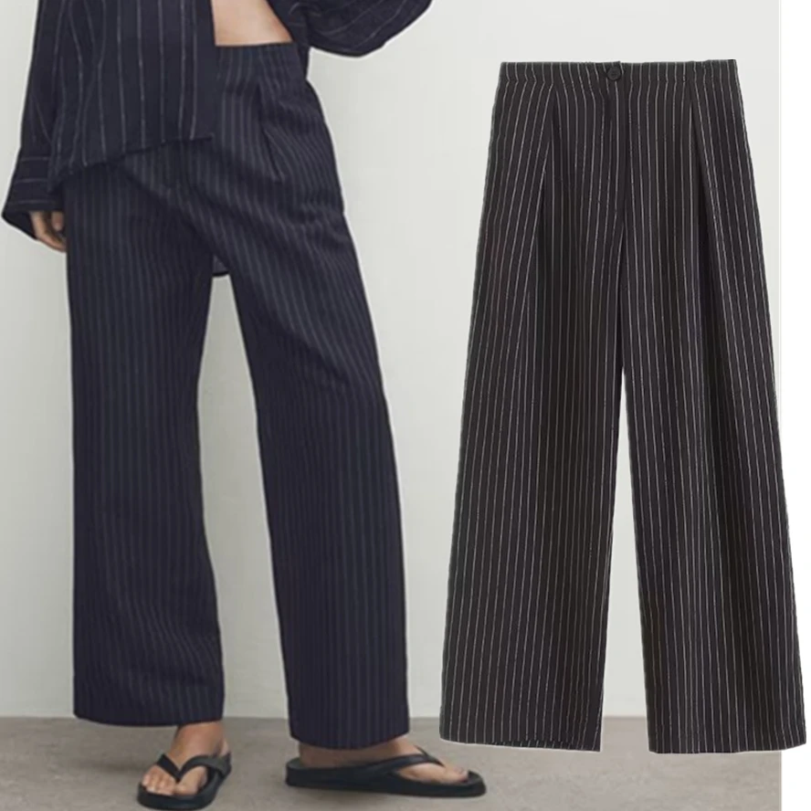 

Dave&Di British Clothing New Retro StripedCasual Pants Loose Fashion Women's Pleated Harem Pants For Women