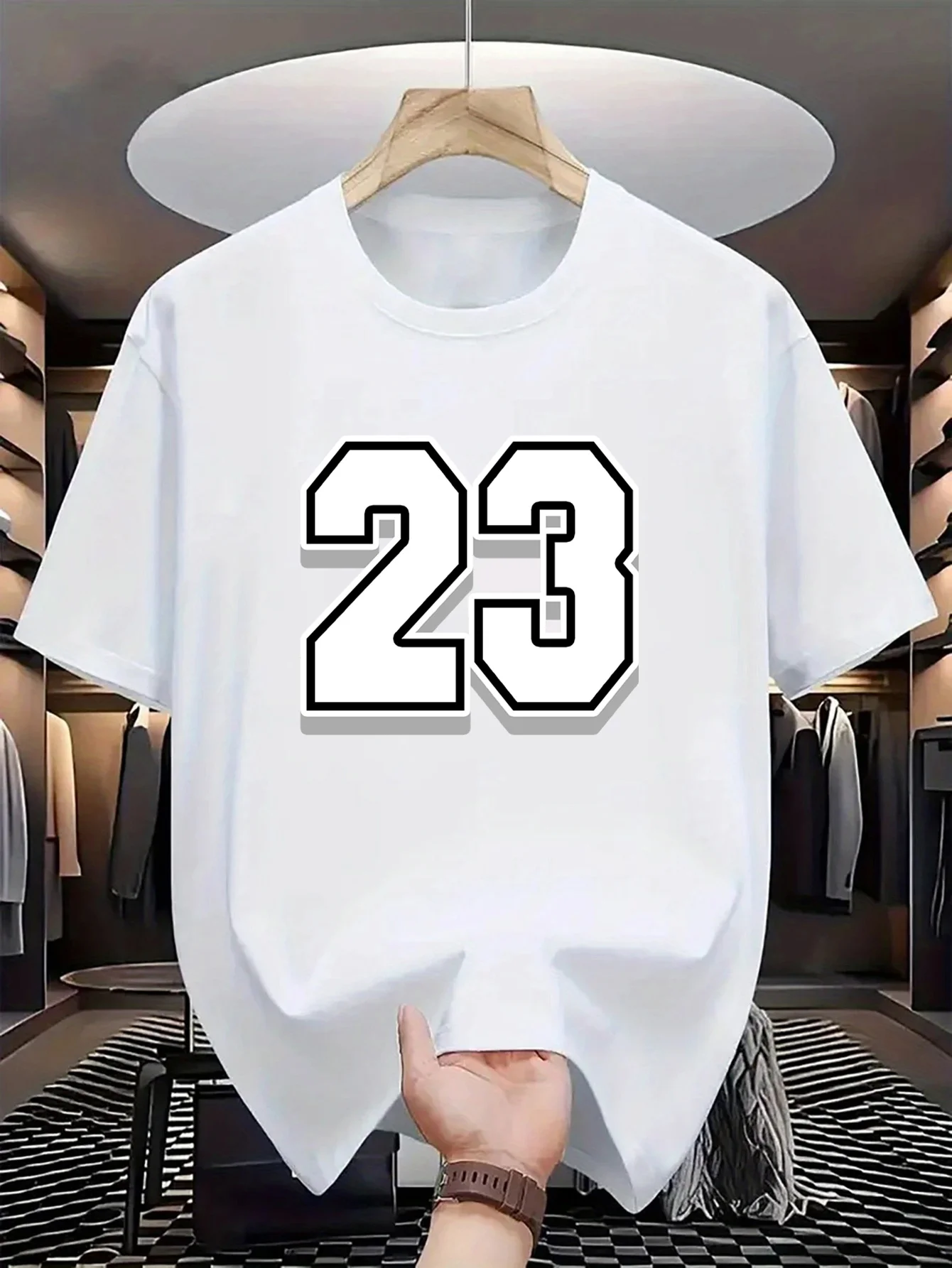Men's printed sports T-shirt - Breathable round-neck casual summer sports top, featuring stylish large-scale printed design.