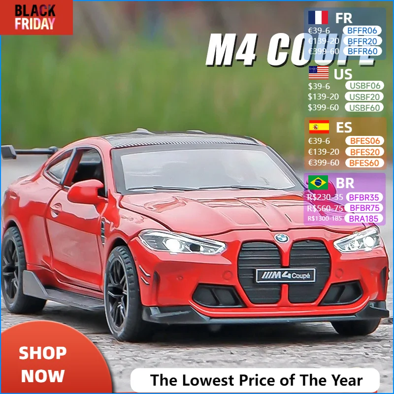 1:32 BMW M4 IM Coupe Racing Car Free Wheeling High Light Sport Racing Car Model Toy Diecast Alloy Car model gift