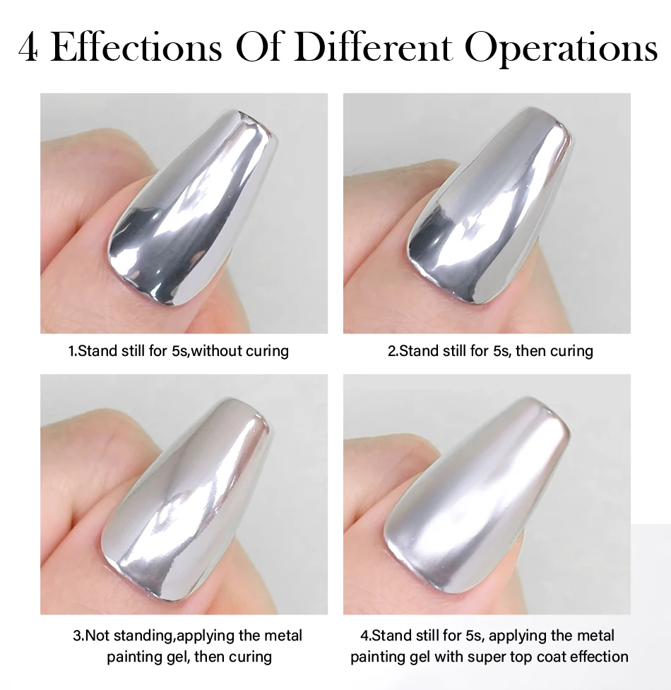 BORN PRETTY 5 ml Metallic-Malerei-Gel-Nagellack, starke Silber-Effektion, Nagelkunst, Soak Off Gel-Nagellack, silbernes Spiegel-Gel – Detail 5