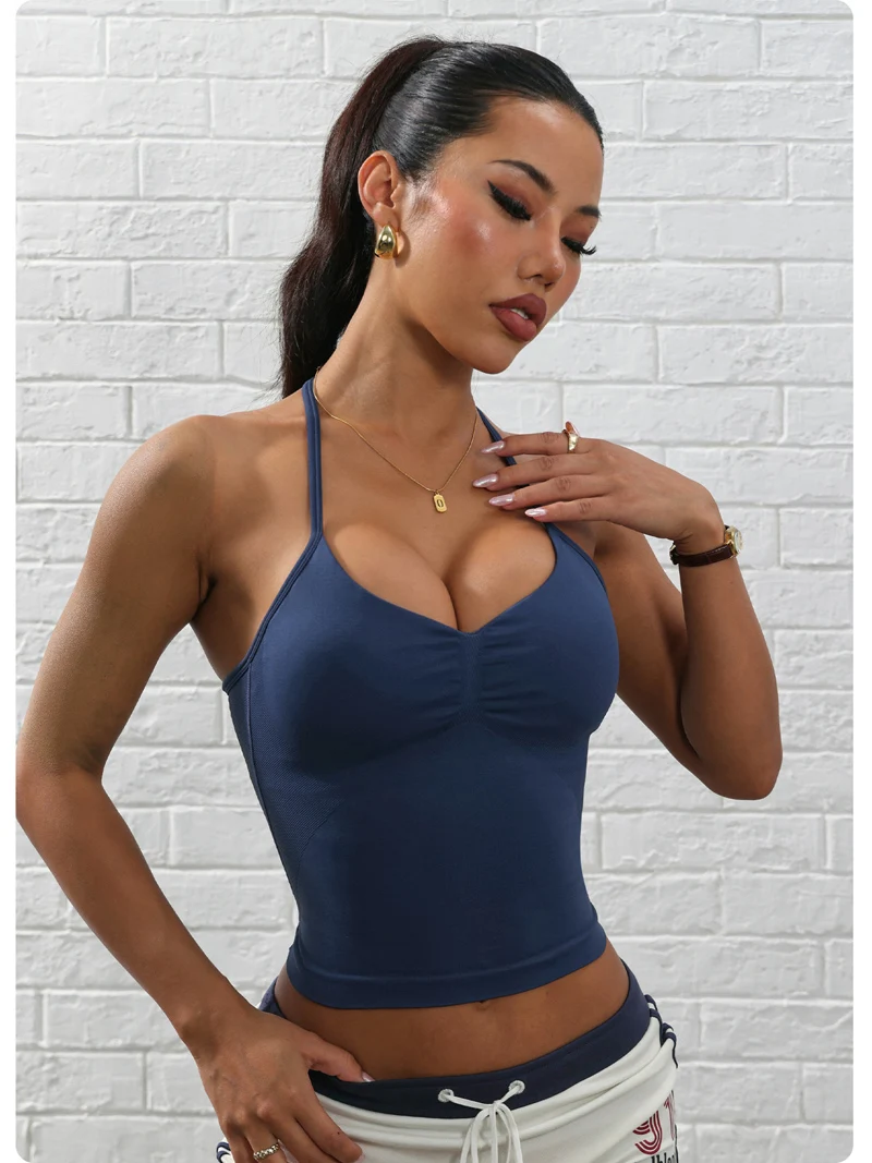 Verstellbares Träger-Gymnastik-Top, rückenfrei, Fitnessstudio-Kleidung, Damen, Scrunch-BH, abnehmbare Körbchen, Yoga-Tank, Workout-Outfits, Tops, Sportweste – Detail 20