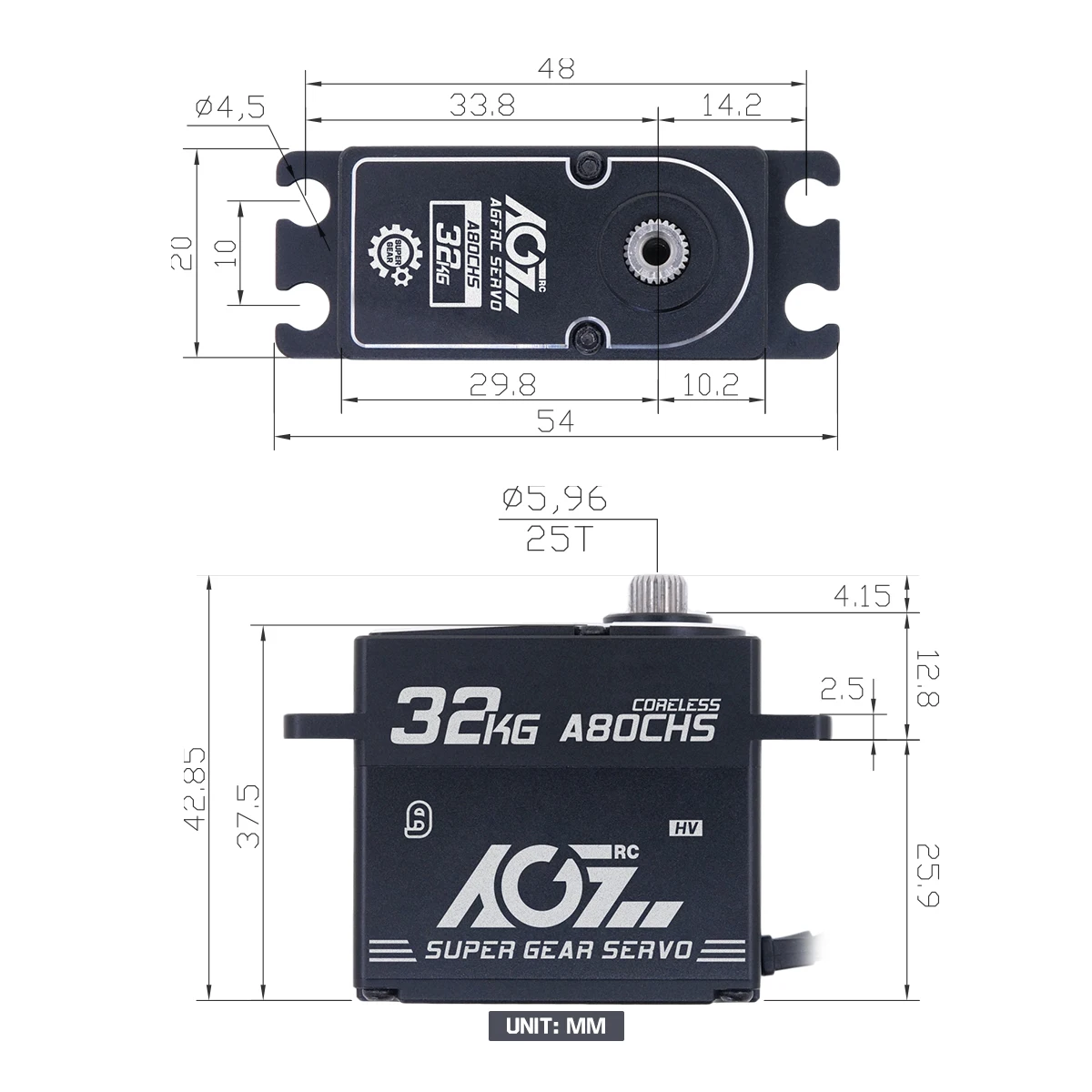 AGFRC A80CHS 32kg 7.4V Coreless Brushless Motor Digital STD Servo Metal Gears For 1/10 RC Car On Boat Road Truck Off Road Truck