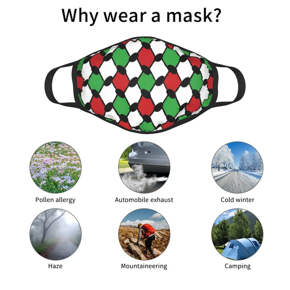 Keffiyeh-mascarilla facial no desechable, máscara respiradora de protección para la boca, Hatta, Kufiya, Folk