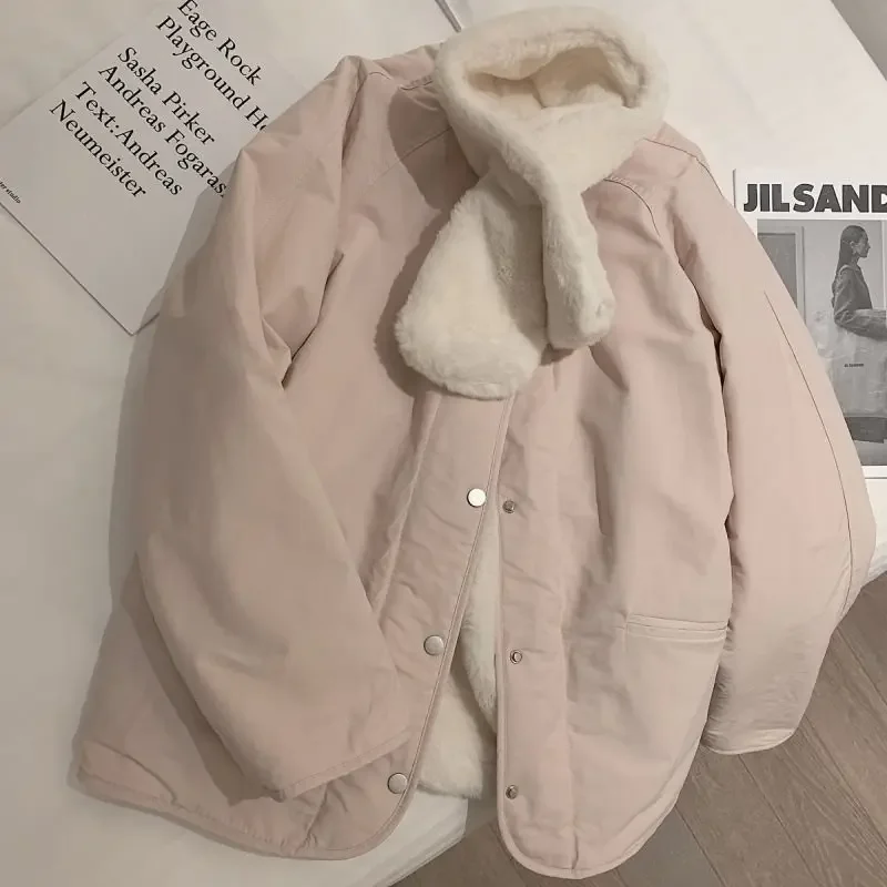 Women's Parkas Coat Urban Style 2024 Winter New Loose Pink Double Sided Lamb Fleece Regular Women Clothing Autumn Winter S-XL