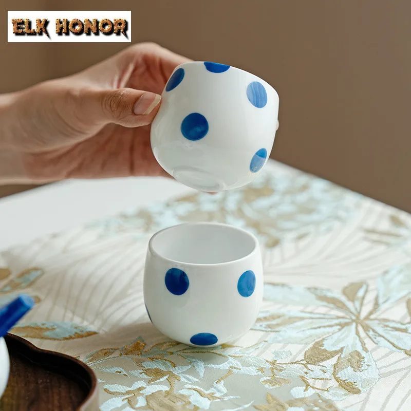 

2pc/lot Blue Wave Point White Porcelain Arhat Teacup Tea Bowl Set Of Cups Tea-tasting Meditation Cup Jianzhan Master Cups 85ml
