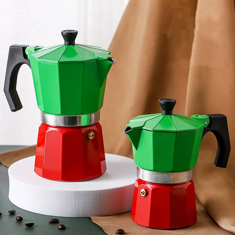 

Kingze Personalized Cafe Mocha Pot 150ml 300ml Portable Espresso Percolator Italian Green Coffee Moka Pot for Business