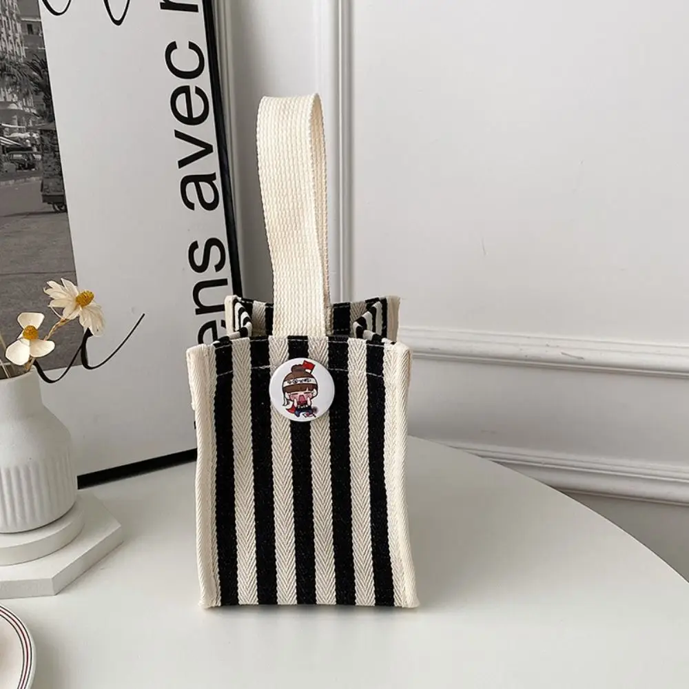 

Korean with Short Handle Tote Bag Cartoon Striped Lunch Bag Canvas Messenger Bag Student