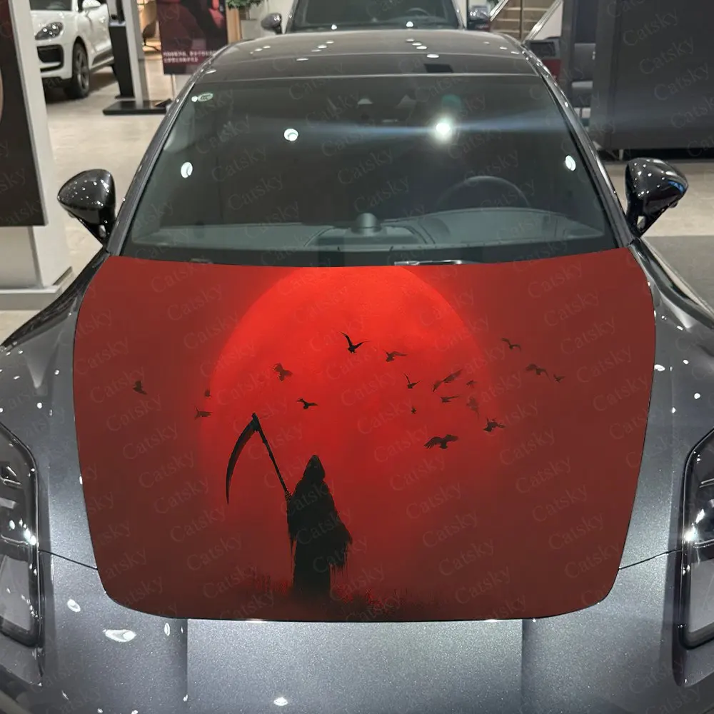 

Red Moon Sky Reaper Epic Dark car Hood Wrap Color Vinyl Sticker Truck Graphic Bonnet Auto Accessories Decor Protect Decal Gift