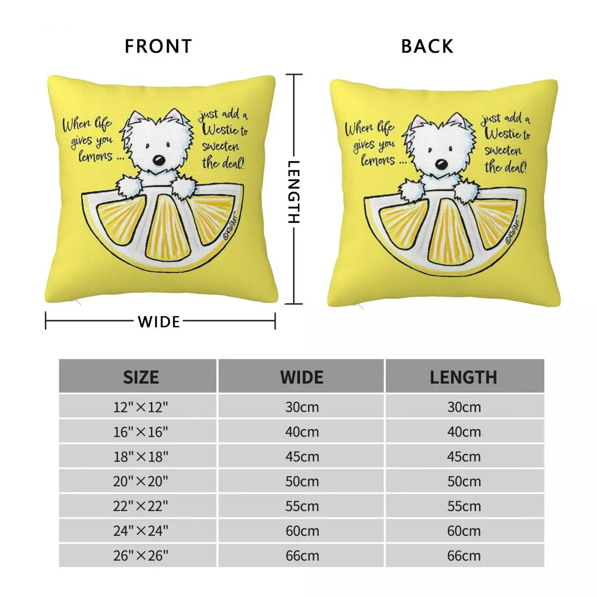 KiniArt Life Lemons Westie West Highland White Terrier Dog Square Pillowcase Pillow Cover Cushion Throw Pillow for Home Bedroom