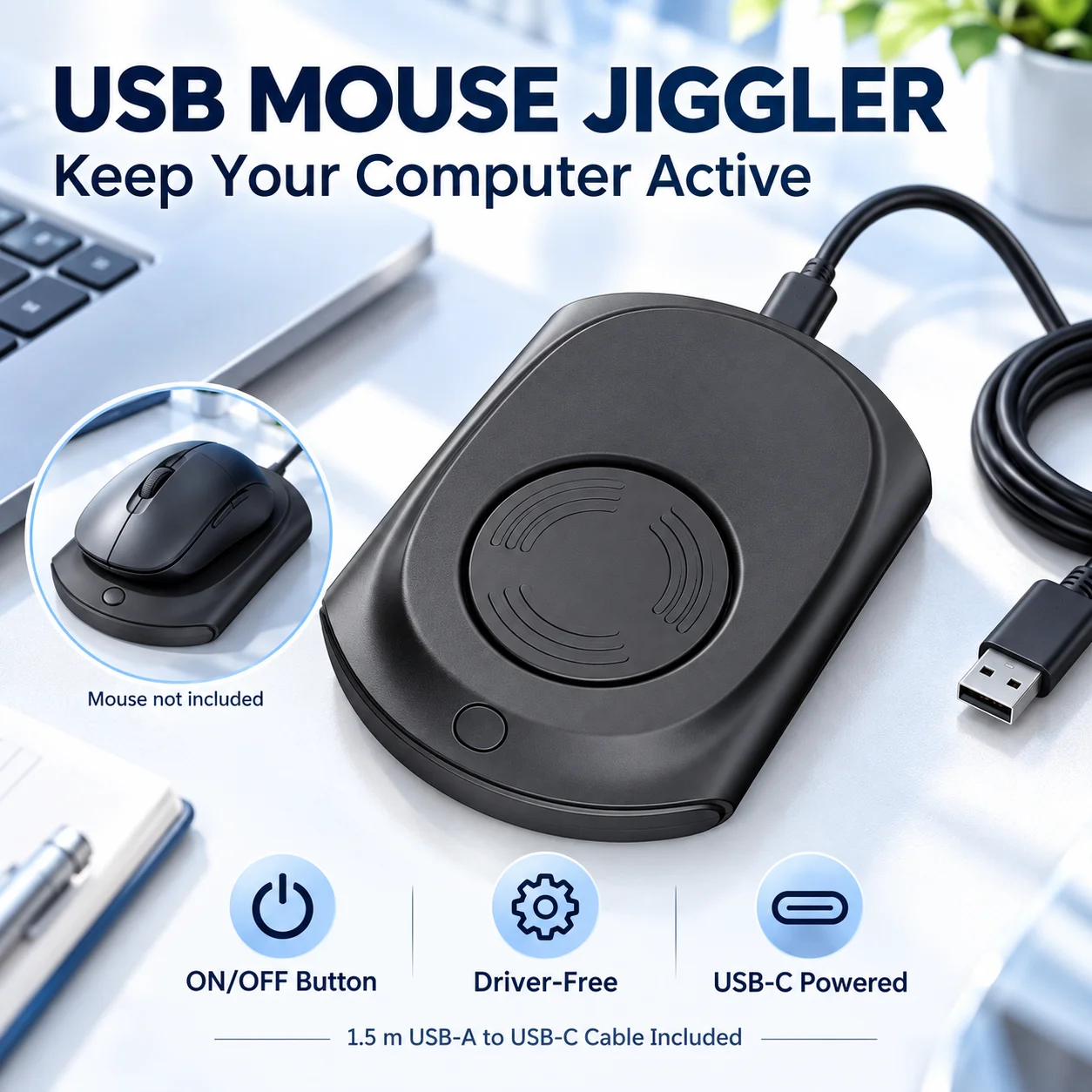 Simulator Slim Mouse Mover 20dB Silent Mouse Jiggler Undetectable Mouse Movement Simulator for Keeping PC Active Secure