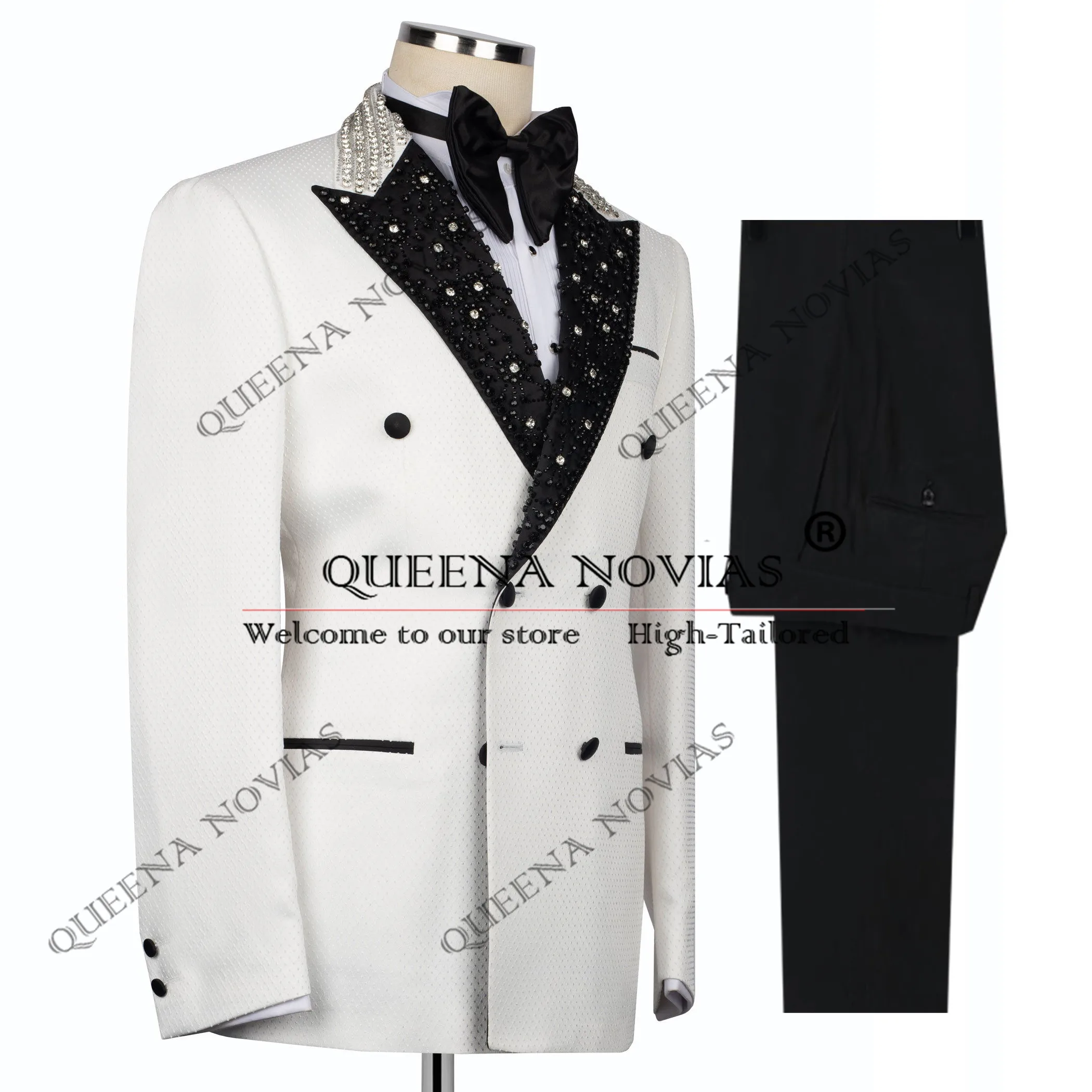

Luxury Pearls Beaded Tuxedos Suit For Men Double Breasted Jacket Pants 2 Pieces Groom Wedding Party Dresses terno masculino 2025