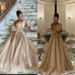 A-Line Prom Dresses gala Strapless Evening Dress Wedding Party Dress One Shoulder Ruffle Saudi Arabia Women's Formal Custom Made