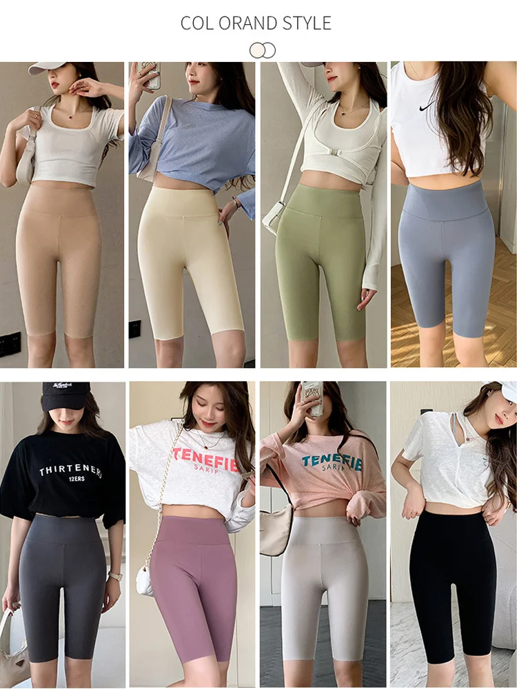 BIVIGAOS Sommer Einfarbig Haifisch Radfahren Shorts Frauen Beiläufige Dünne Kurze Leggings Dünne Hohe Taille Sport Fitness Biker Shorts