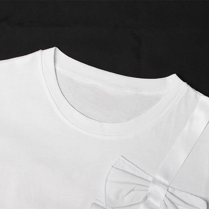 HKSH Sommer Neue Frauen T-shirt Oansatz Kurzarm Asymmetrische Bogen Dekoration Sinn Für Design Ins Trendy Casual Vielseitig T HK12181