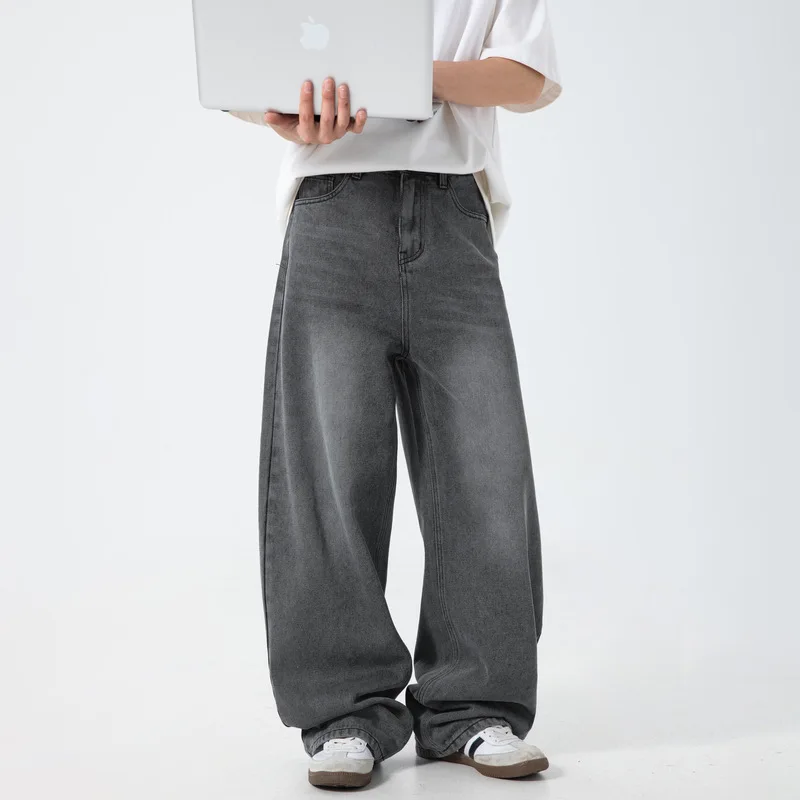 2026 new vintage washed wide-leg denim pants for men - loose fit, basic and versatile, trendy brand, retro casual pants