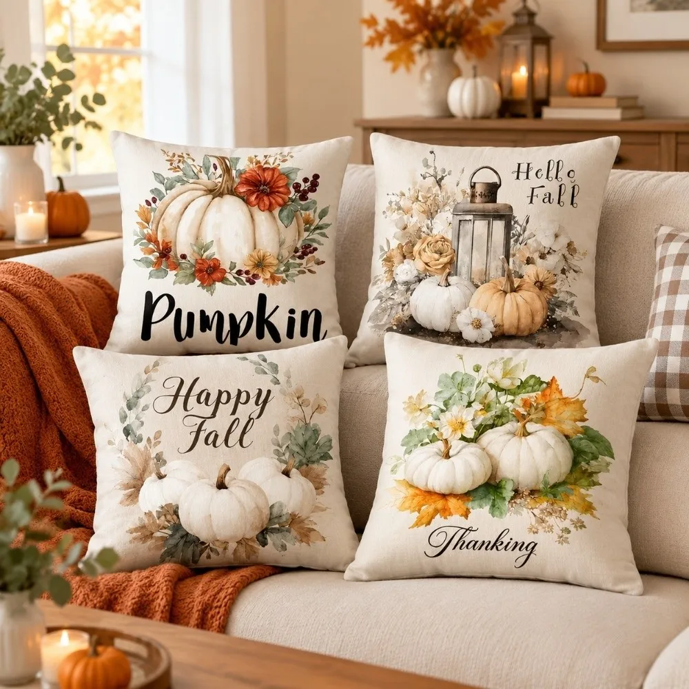 4PCS Reindeer Christmas Pillow Covers Tree Snowflake Dwarf Xmas Pillowslip 2D Flat Pattern Pumpkin Santa Pillow Cover Daily