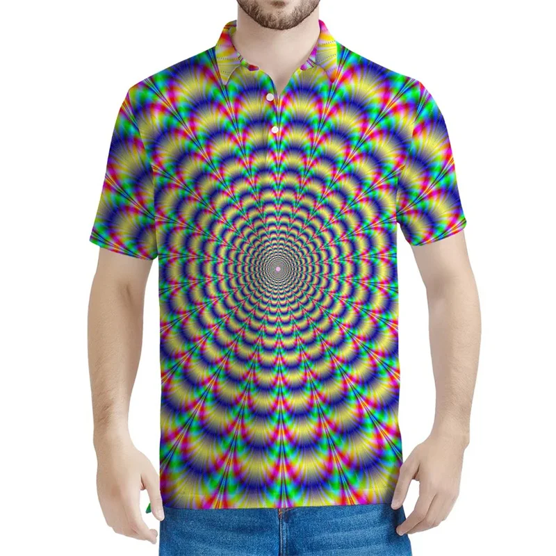 Psychedelic 3D Printed Polo Shirt Men Optical Illusion Graphic Tee Shirts Streetwear Lapel Short Sleeve Tops Oversized T-shirt