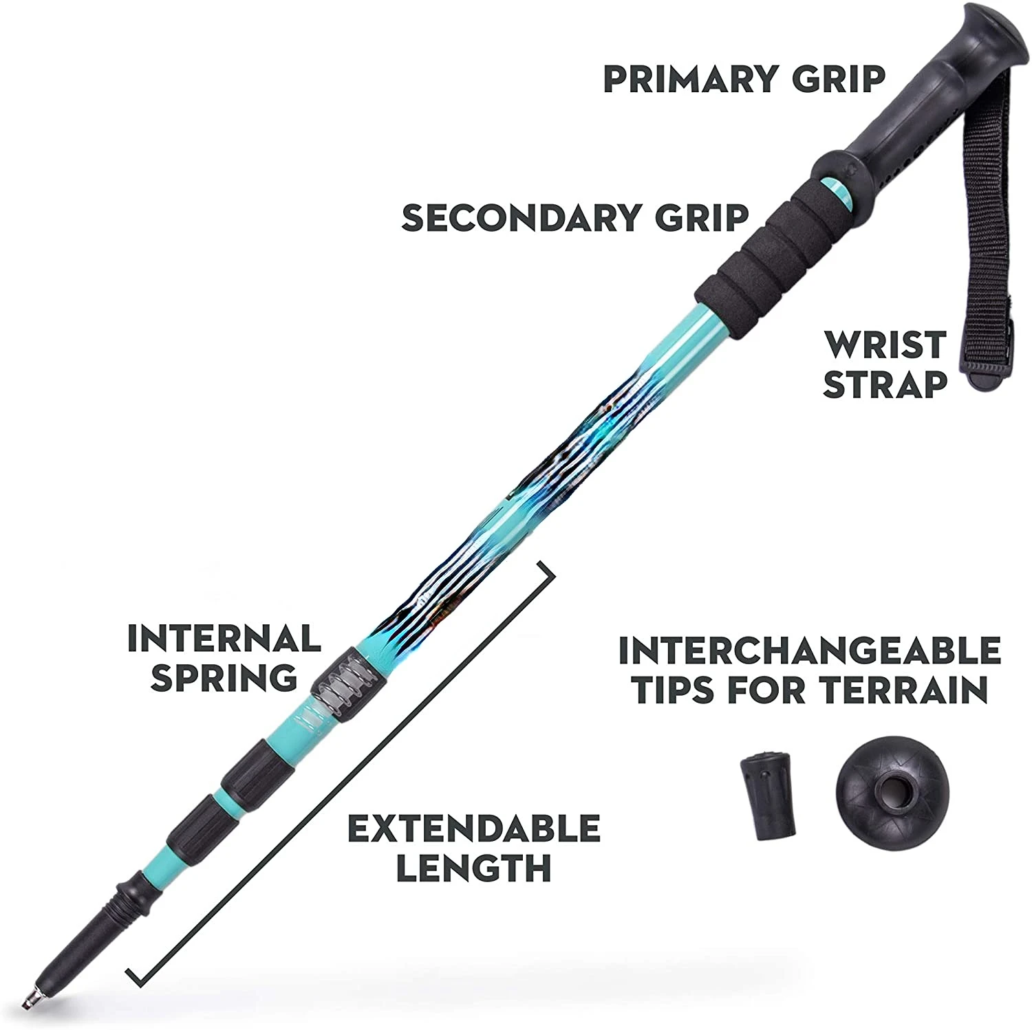 Nordic Climbing Adjustable Anti-shock Durable 6061 Aluminum Trekking Pole Outdoor Walking Retractable Hiking Stick