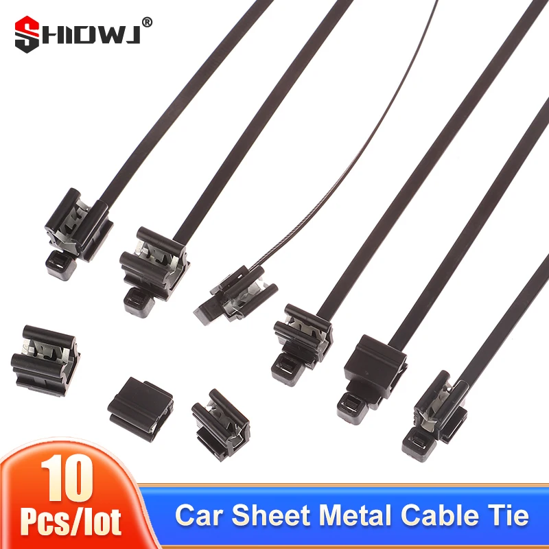 10pcs 5x200mm Car Sheet Metal Cable Tie Pipe Line Fixing Edge Vehicle Sunroof Car Window Plastic Zip Tie Wire Harness Steel Clip