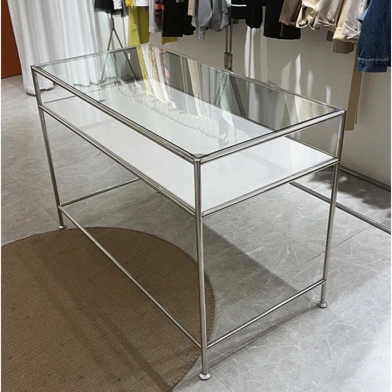 Women's clothing store shelf display rack, layout clothing store Nakajima display stand stainless steel table