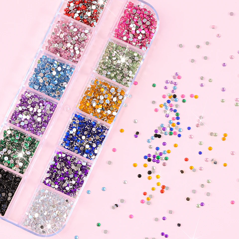 12 compartimentos de gemas navideñas mini surtidas para uñas, 2mm, cristal de lujo, brillantina, rhinestones rojos/azules planos, piezas navideñas 5