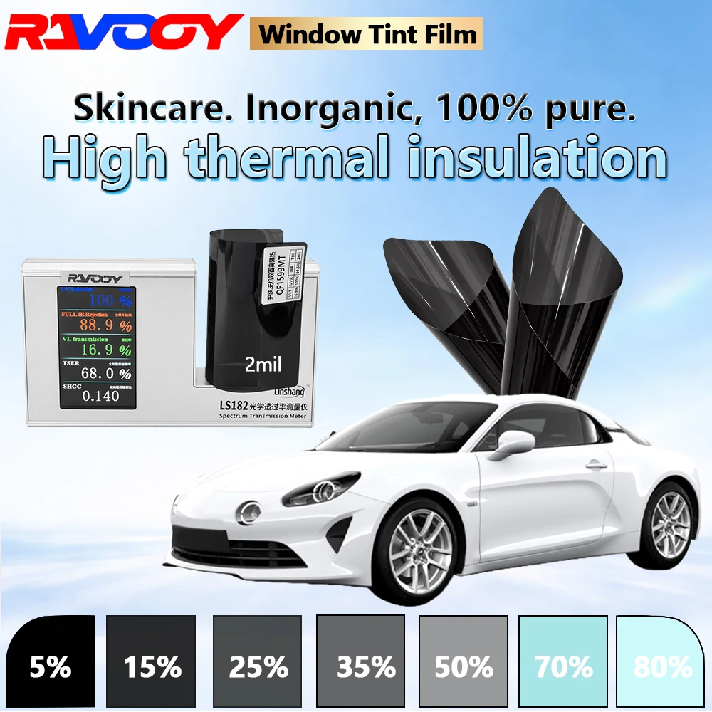 

Автомобильная пленка RAVOOY QF1599MT серии Nano Ceramic, 4 мил, 16% VLT, высокая степень отклонения ИК-излучения, теплоизоляция, безопасная автотонировка, 152 см x 30 м